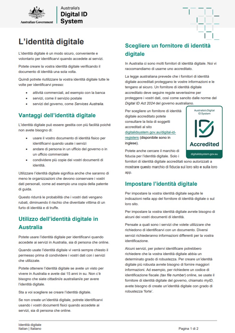 Digital ID in Australia Italian factsheet