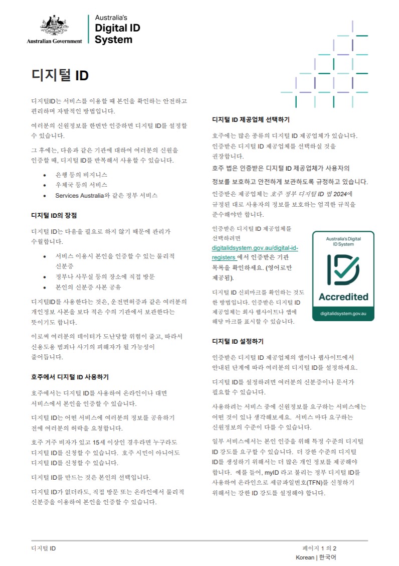 Digital ID in Australia Korean factsheet