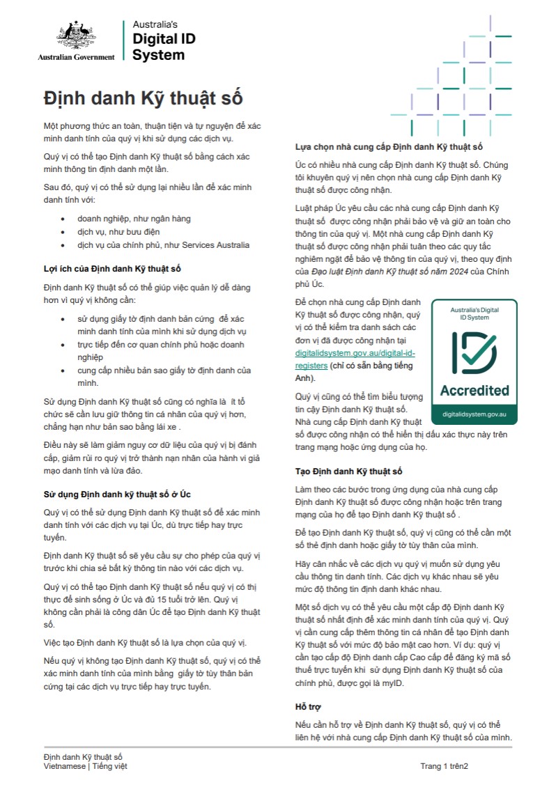 Digital ID in Australia Vietnamese factsheet